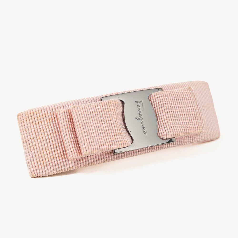 Salvatore Ferragamo Cipria-Grosgrain Silver-Tone Bow Barrette